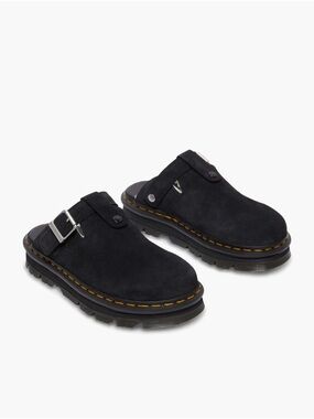 Dr. Martens Zebzag Suede Fleece-Lined Platform Mules.